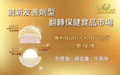 創新友善保健食品劑型翻轉保健食品市場，專利Nutri-Crypt®完守三重保護-耐胃酸、鎖營養、守風味，營養美味更上層樓。